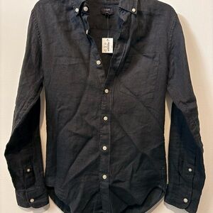 J. Crew Men's Dark Navy Button-Down Linen Shirt